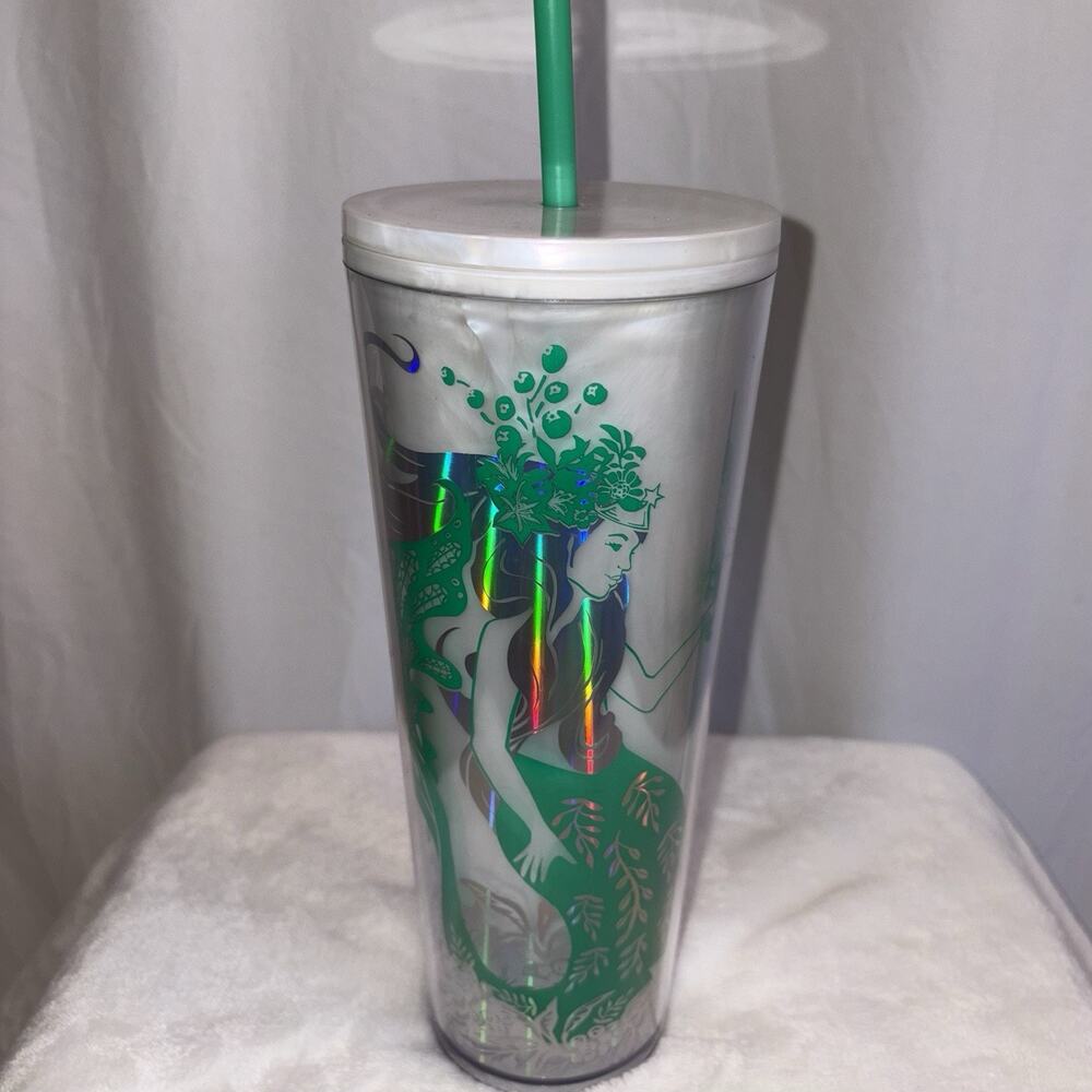 Starbucks 2022 HOLIDAY MERMAID Iridescent Siren Cold Cup 24 oz Tumbler Venti EUC